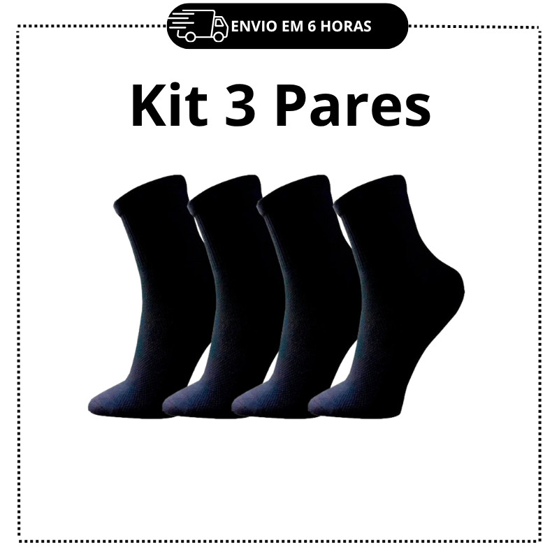 kit 3 pares de meia CANO ALTO PRETO Sport