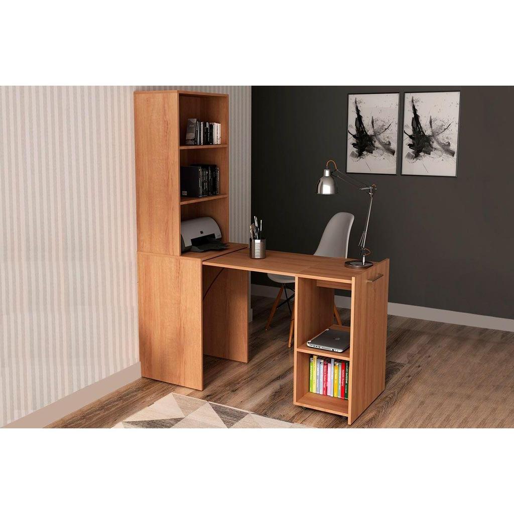Mesa Multiuso Escritório Retrátil ME4171 c/ 5 Nichos Amêndoa - Tecno Mobili
