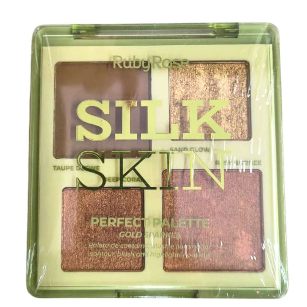 Paleta de contorno blush iluminador gold sparkle silk skin ruby rose hbm1003-2