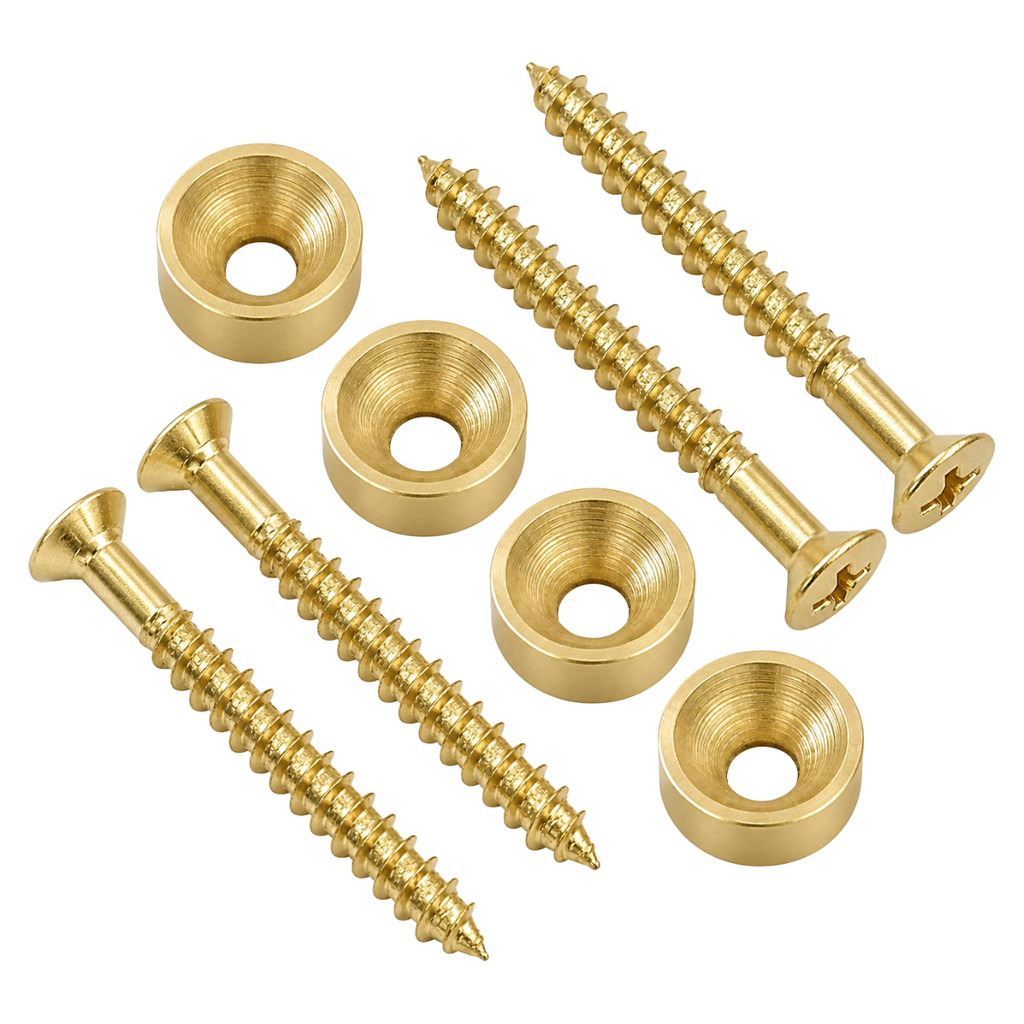Kit Com 4 Buchas Parafusos Dourados Fixação de Braço Para Guitarra Contra Baixo