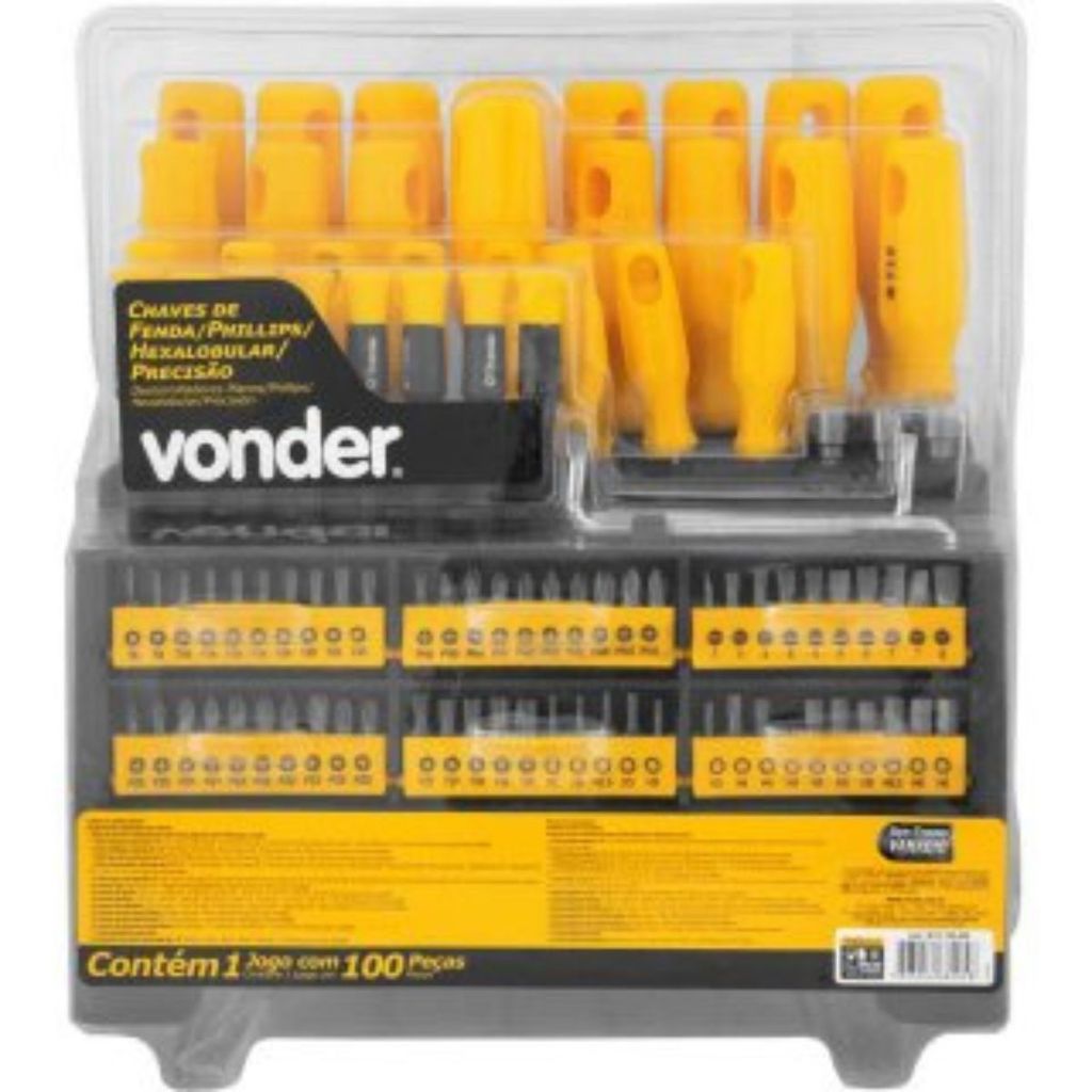 Jogo De Chaves Vonder 100 Peças Fenda Phillips Torx Allen Com Estojo CRV VD 3072100000