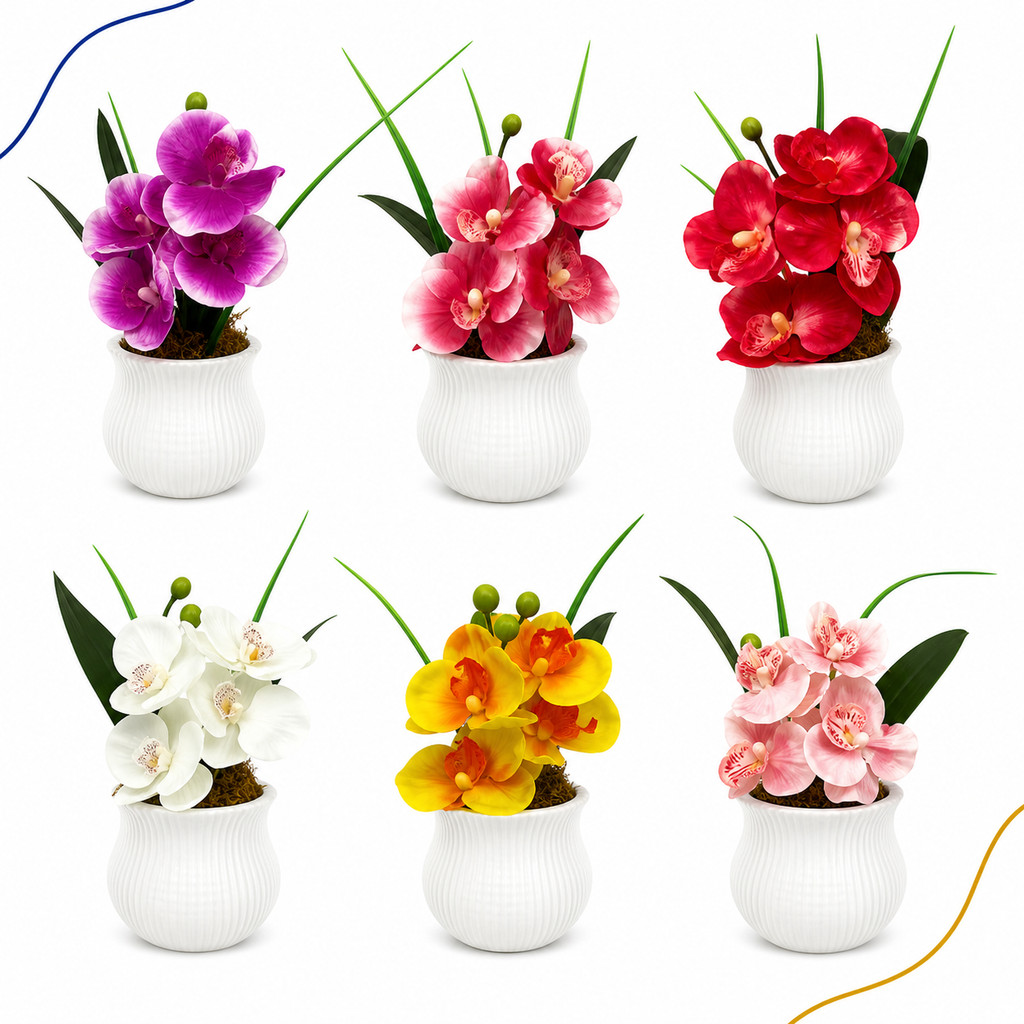 Mini Arranjo Orquidea Artificial Enfeite Casa Nicho Colorido