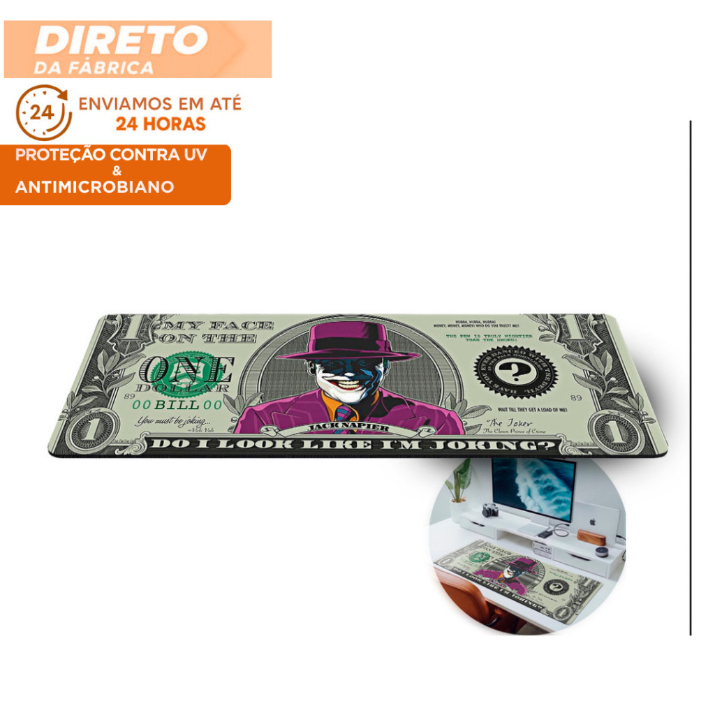 Mousepad Gamer Profissional 80x30 Money Dollar Borda