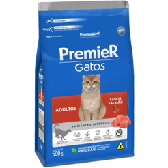 Ração Seca Premier Gatos Adultos Ambientes Internos sabor Salmão 500g
