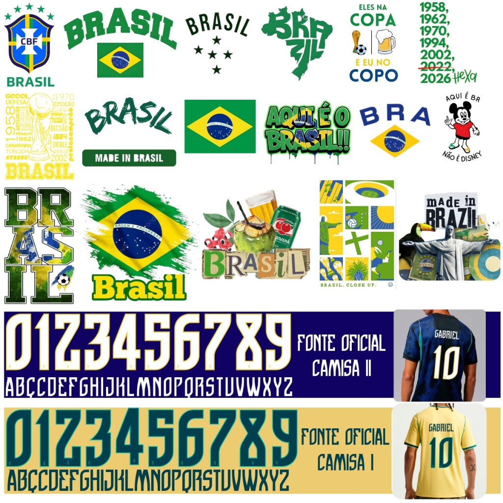 kit Etiquetas Estampas Adesivos Termocolante Bandeira Brasil Copa Do Mundo Hexa Aplicar Com Ferro Nome E Número 2026
