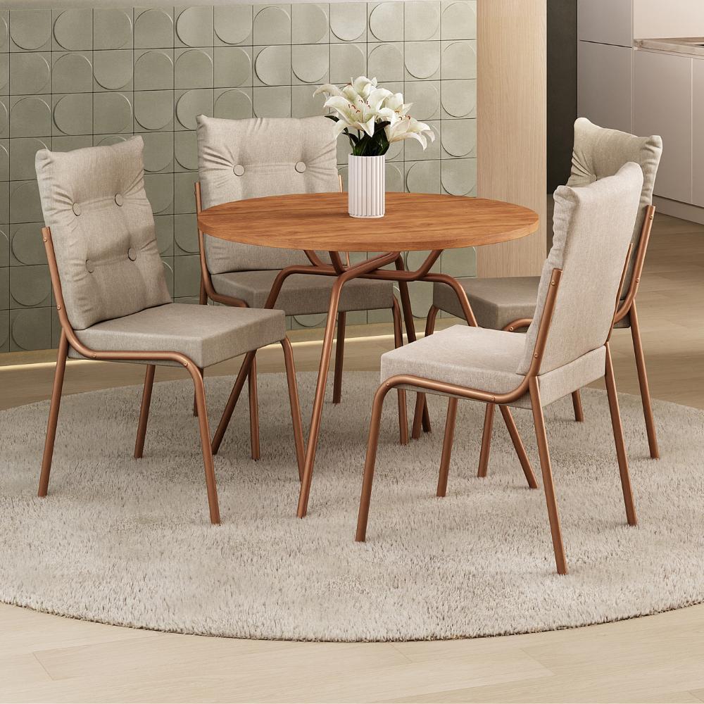 Conjunto Sala de Jantar 4 Cadeiras Lisboa Carraro Rosê Cobre
