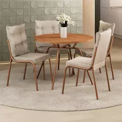 Conjunto Sala de Jantar 4 Cadeiras Lisboa Carraro Rosê Cobre