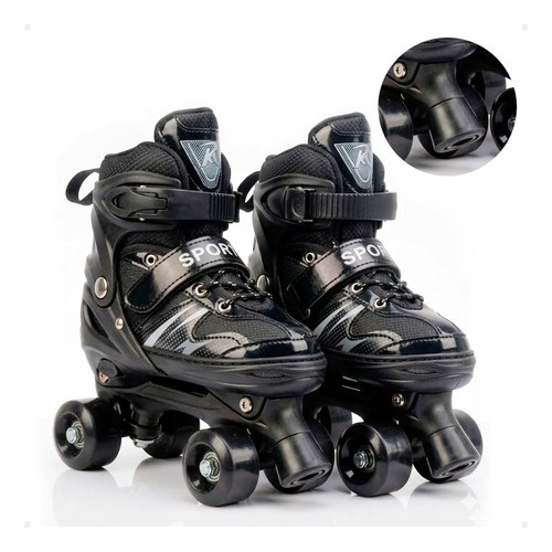 Patins Infantil Ajustável 4 Rodas Preto Criança Menina Roller Quad Confortável Regulável Ursen