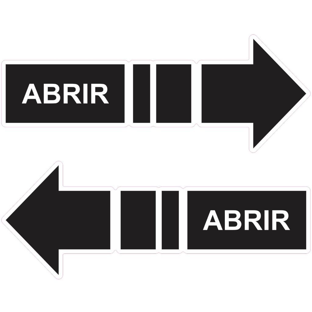 Kit com 2 Adesivos Porta de correr Abrir Sinalização para porta impresso em fundo branco