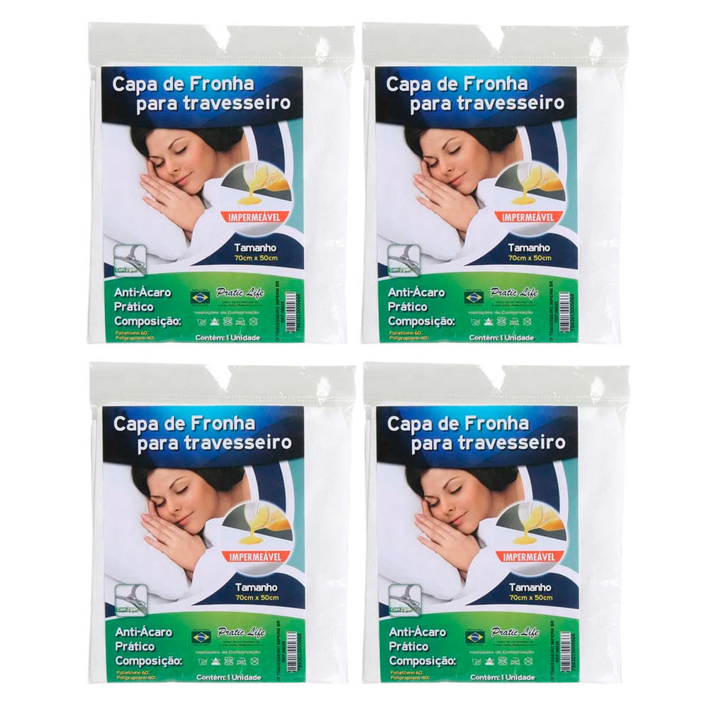 Kit 4 Capas para Fronha de Travesseiro Impermeável Vida Pratika Branco