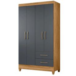 Guarda Roupa para Quarto de Casal Roupeiro Chile 4 Portas 2 Gavetas Moderno Freijo com Cinza - Moval
