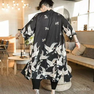 Yukata Haori Kimono Japonês Cardigan Jaqueta Samurai Masculina GN7M DHE6