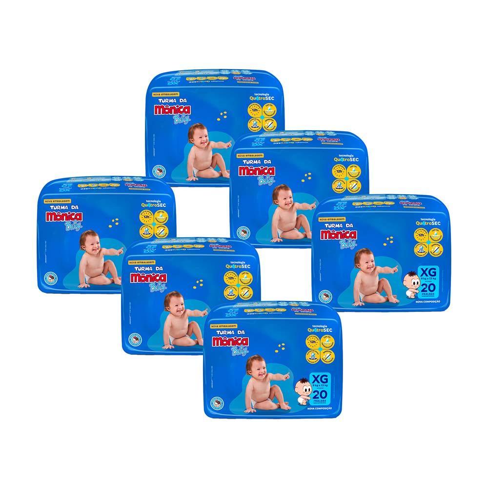 Kit 6 Fraldas Turma da Mônica Baby Jumbo XG com 20un cada