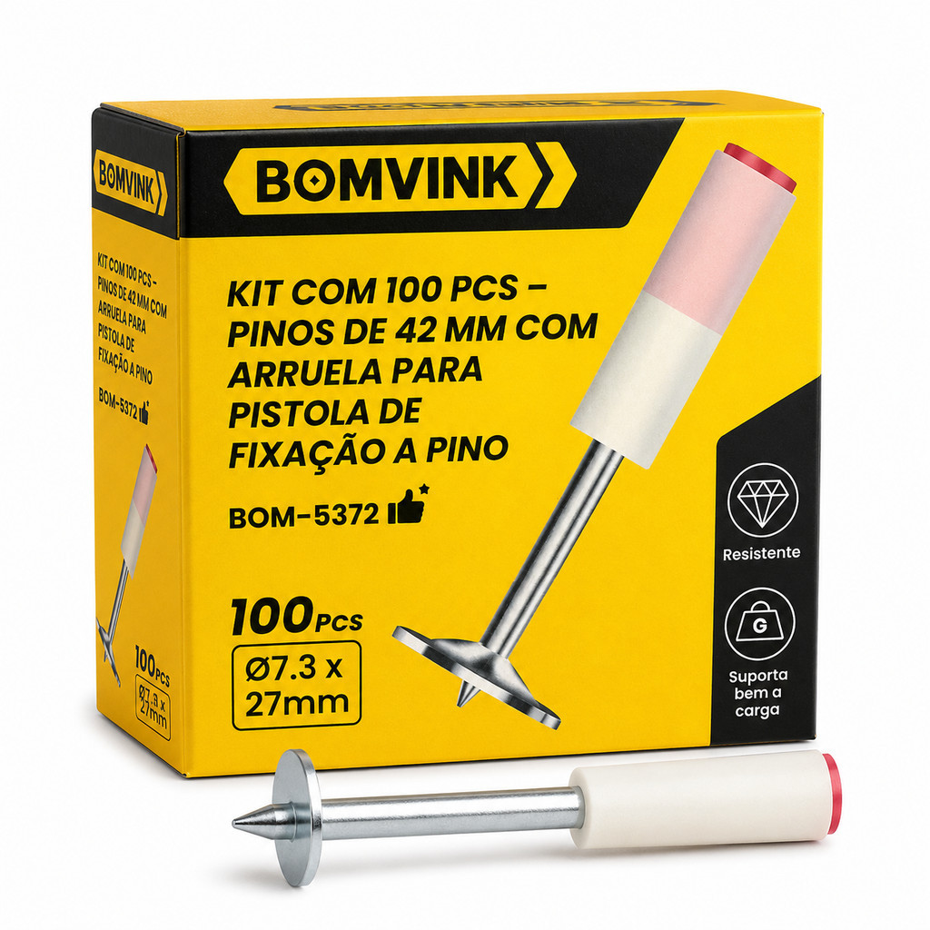 Kit com 100 pinos 42mm com arruela para pistola finca pino