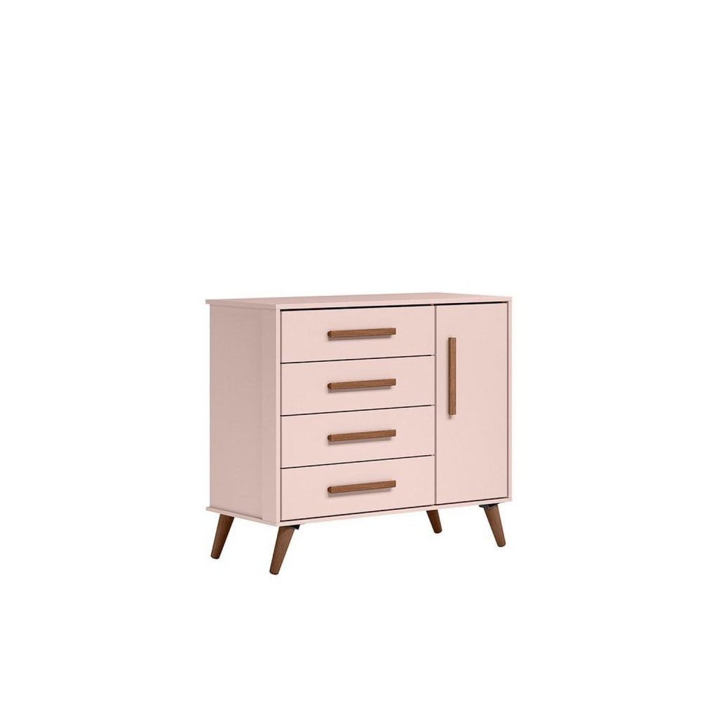 Cômoda Sapateira 1 Porta com 4 Gavetas Q Encanto Retrô Rosa/Acetinado Rosa