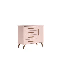 Cômoda Sapateira 1 Porta com 4 Gavetas Q Encanto Retrô Rosa/Acetinado Rosa
