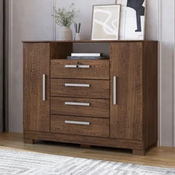 Cômoda para Quarto 2 Portas e 4 Gavetas com Chave 120,5cm com Pés Floripa Marrom/Malbec Malbec