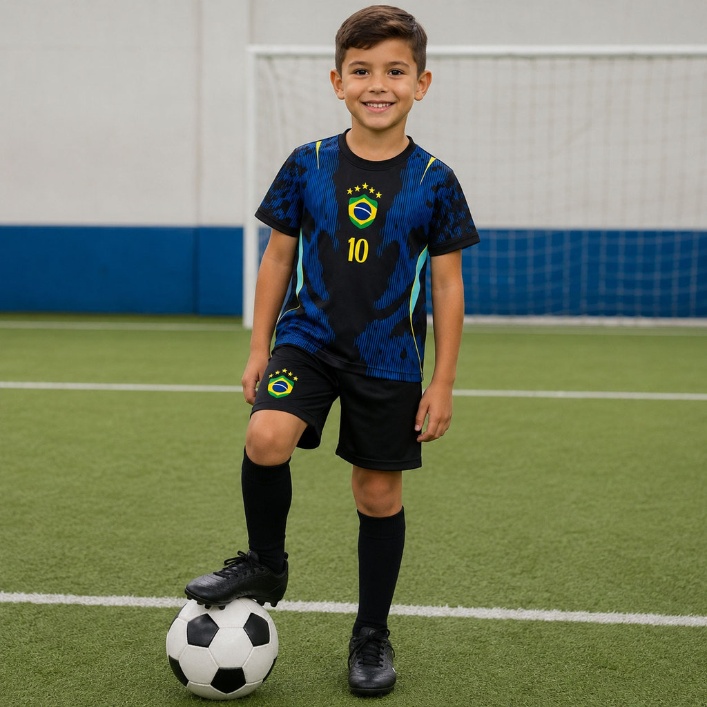 Conjunto Infantil Camisa e Short Azul Brasil 2016
