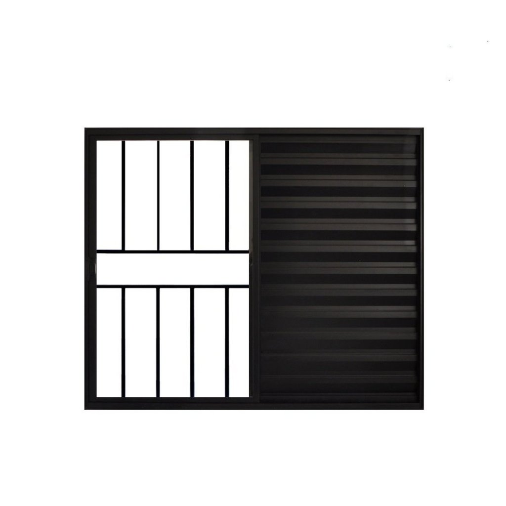 Janela de Alumínio Veneziana 100x100cm 3 Folhas Grade Hale Esquadrias Preto Preto