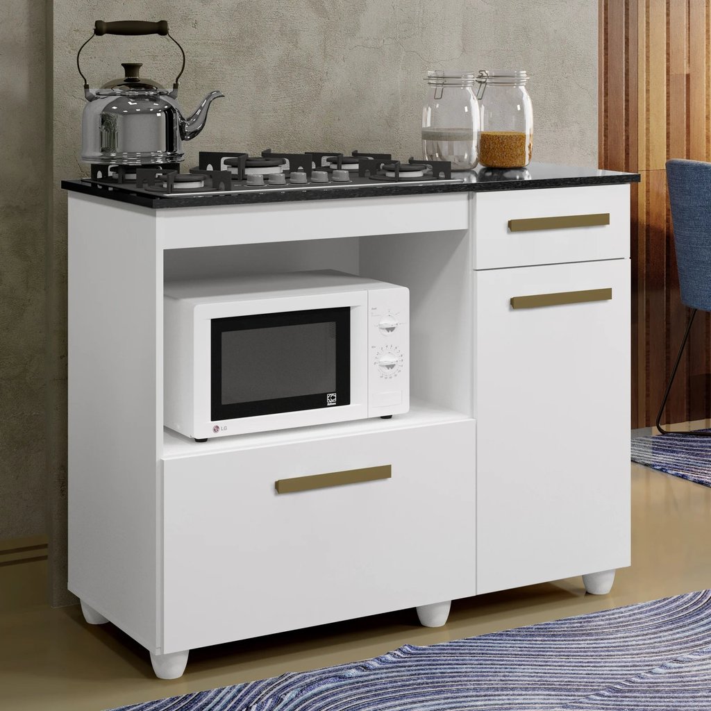 Balcão para Cooktop e Forno 2 Portas 1 Gaveta Clara Yescasa Branco