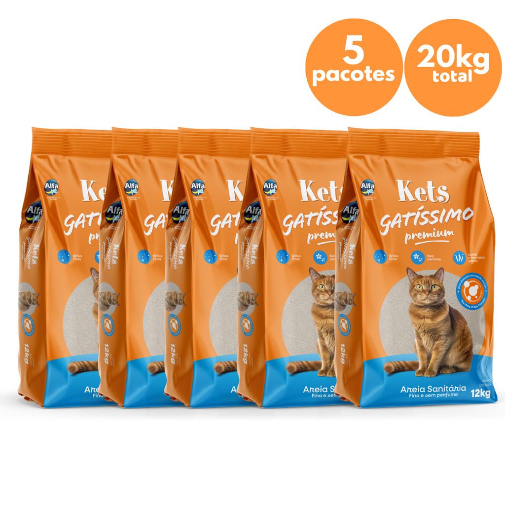 Kit 5 un Areia Sanitária Natural Gatíssimo Carvão Ativado 4kg