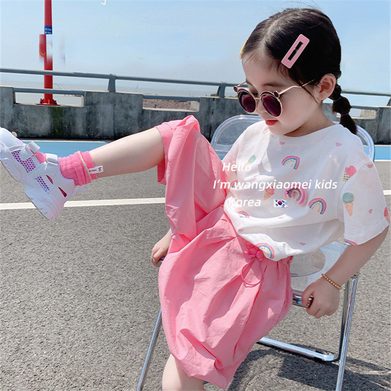 Meninas roupas moda terno moda verão versão coreana de manga curta bebê Sanya férias beira-mar praia crianças terno de d
