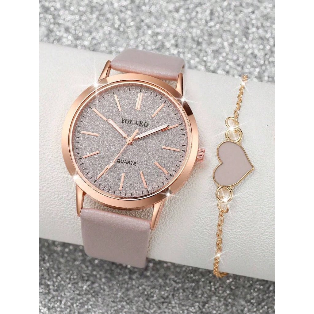 Kit Relógio Feminino + Pulseira Coração - Banhado a Ouro Rosa
