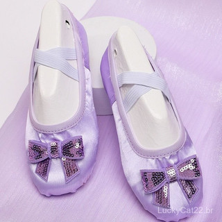 Sapatos de Dança para Meninas Sola Macia Sapatos de Ballet para Prática Sapatos de Dança de Cetim para Bebês S