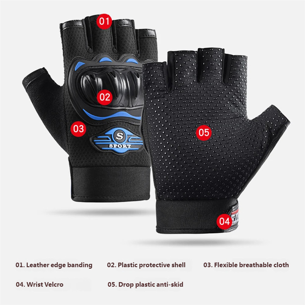 Ciclismo protetor solar motocicleta luvas de meio dedo masculino verão quatro estações fino antiderrapante resistente ao