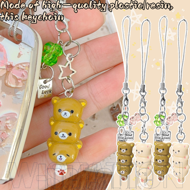 5-1 Peça Amuleto De Telefone De Resina De Urso Tanghulu Fofo-Chaveiro Empilhado Kawaii-Mini Ornamento Pendurado-Cordão D