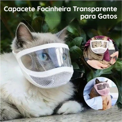 Capacete para Gato Transparente Focinheira Anti-mordida Máscara Grooming Confortável Respirável 🐱✨