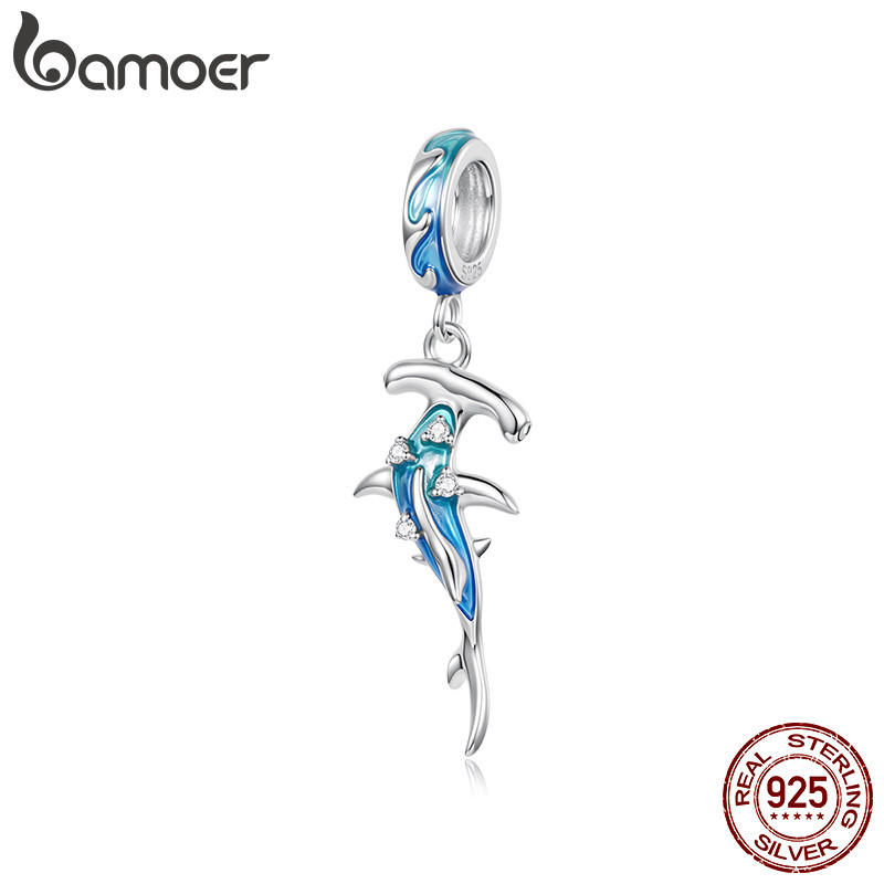 Bamoer 925 Prata Esterlina Encantos Contas Tubarão Martelo Acessórios Pulseira DIY Para Presente Feminino