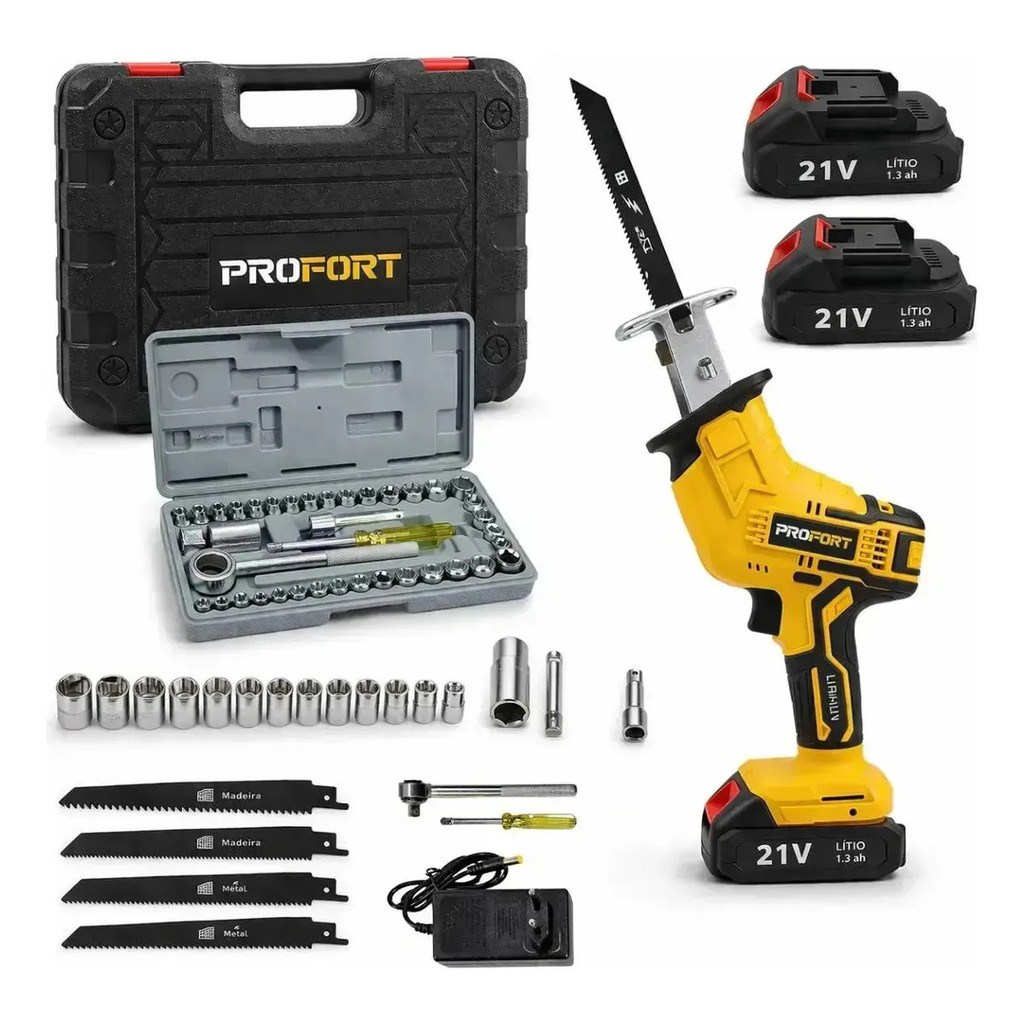 Kit Ferramentas Profort Serra Sabre 21V Com Catraca Reversível E Soquetes 40 Peças