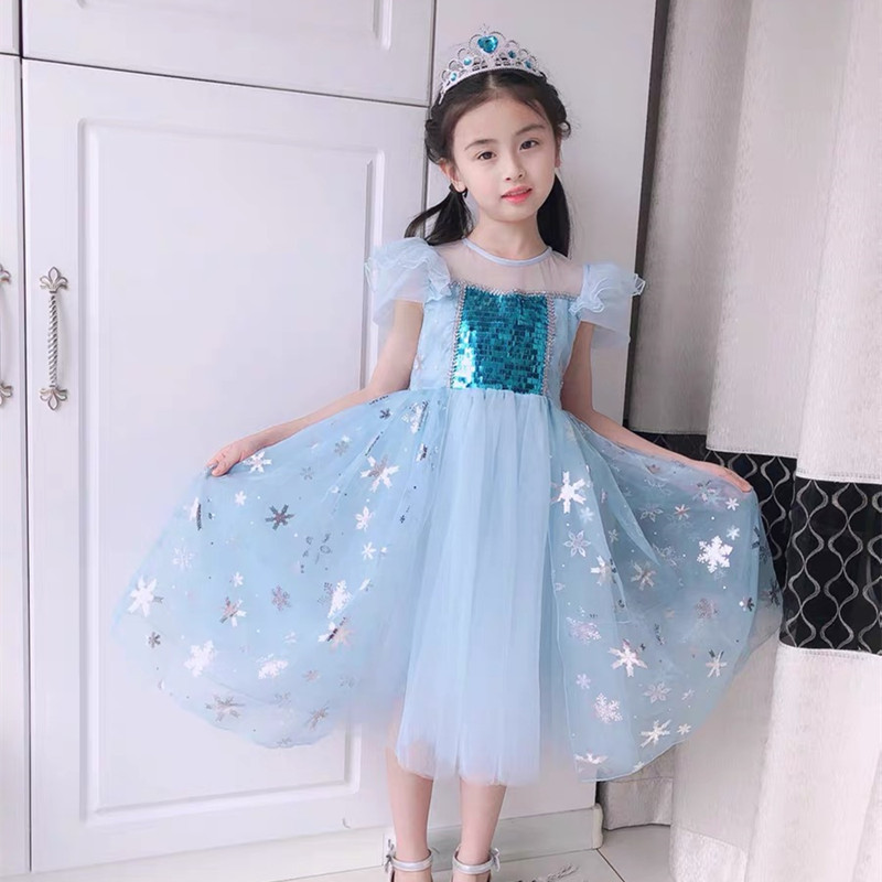 Frozen Elsa Princesa Vestido Meninas Vestido Vestido de Verão Elsa Anna Saia de Manga Curta Moda Vestido de Gaze Bufante