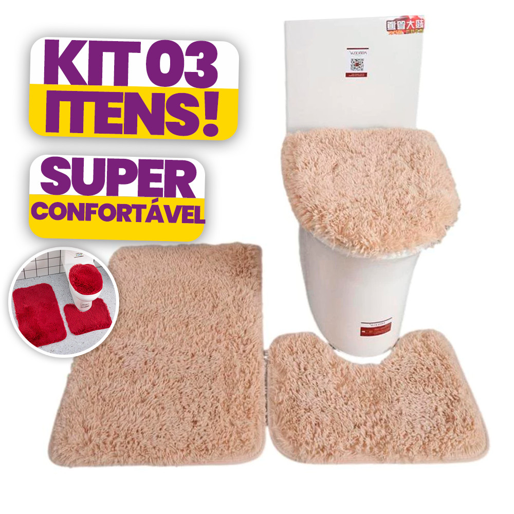 Kit Tapetes para Banheiro 3 Peças Antiderrapante- Varias cores – Macio, Confortável e Absorvente