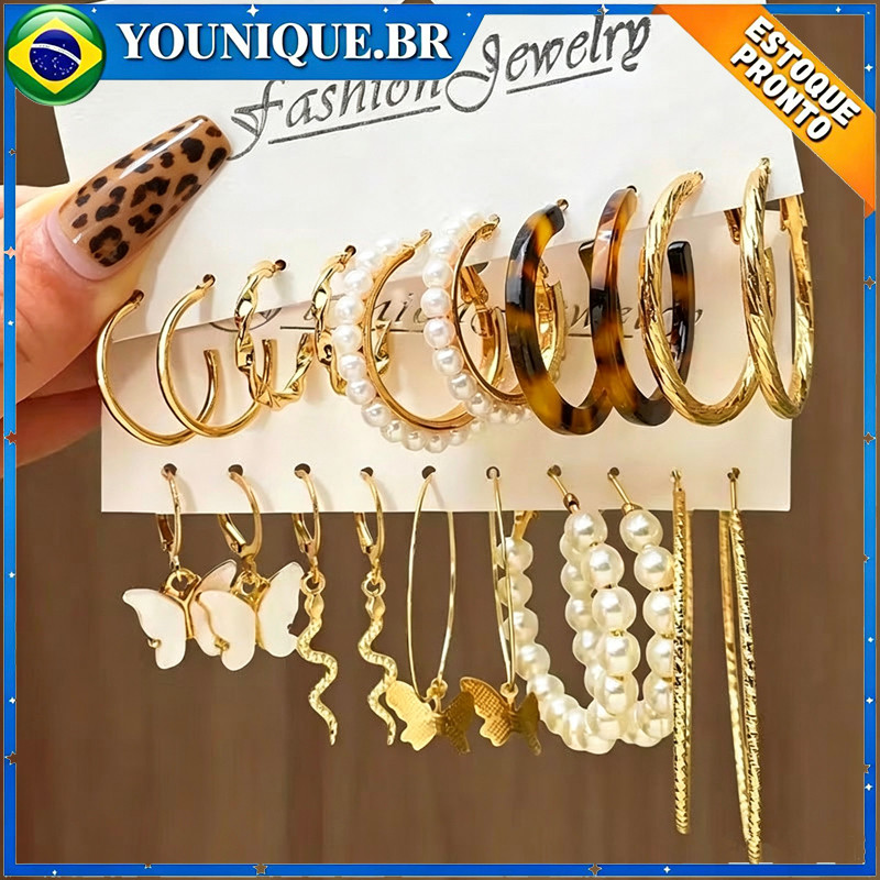 Conjunto de 10 brincos de pérola estampa de leopardo brincos vintage em metal uma joia luxuosa para presentear mulheres