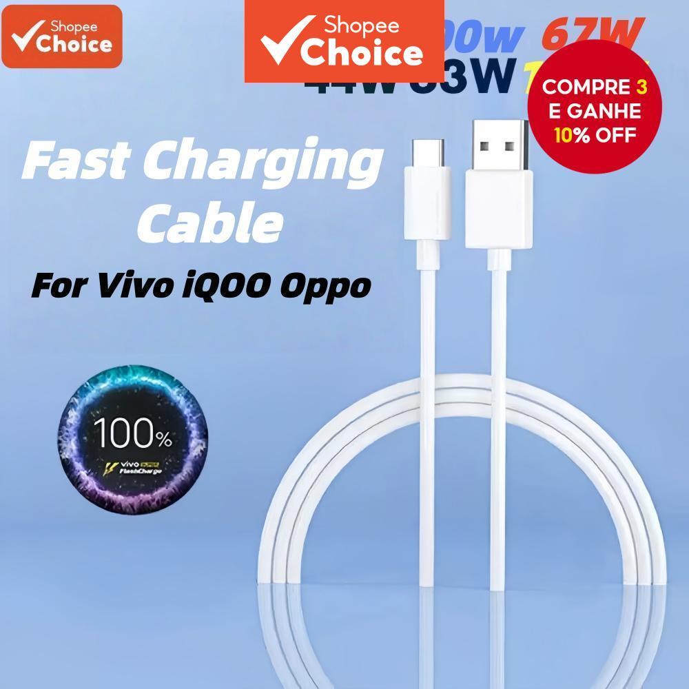 Cabo de Carregamento Super Rápido 6A Tipo C para VIVO 33W 44W, Oppo, Xiaomi, iQOO, Redmi