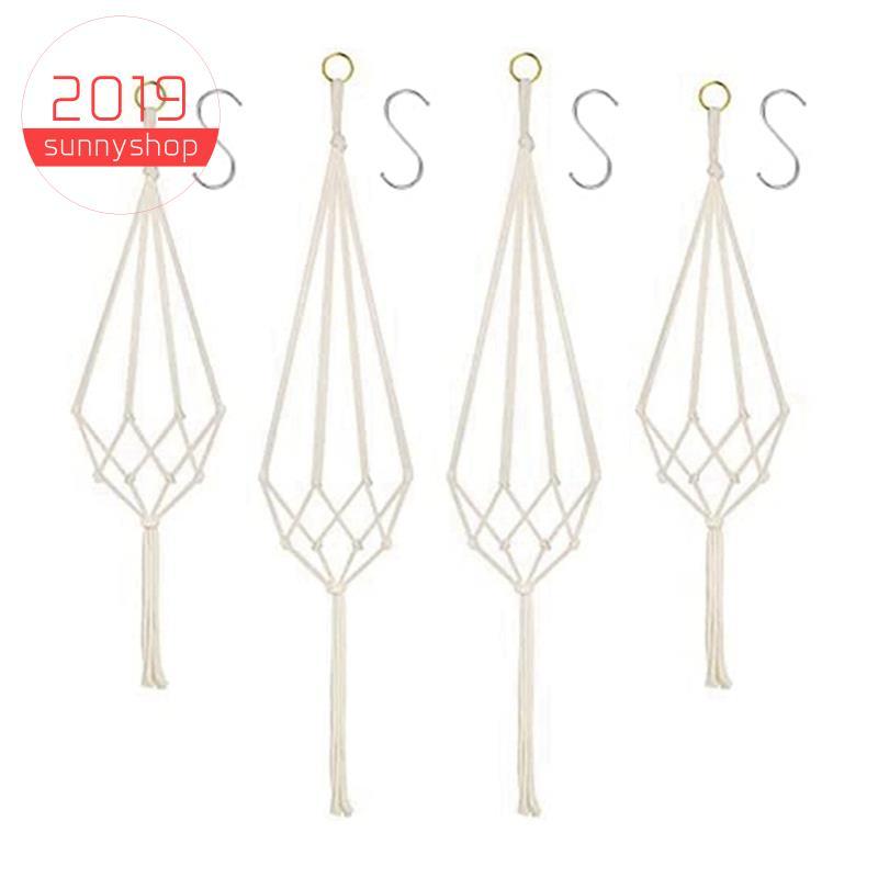 [Bestseller S] 4 Pacotes De Cestas Suspensas Com 4 Ganchos Pendurados , Corda De Algodão , Macrame , Cabide De Plantas ,