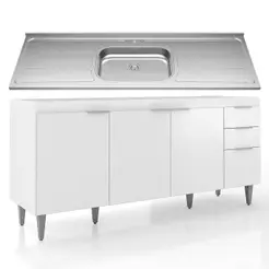 Balcão de Cozinha Com Pia Inox 180cm Pérola Z34 Branco - Mpozenato