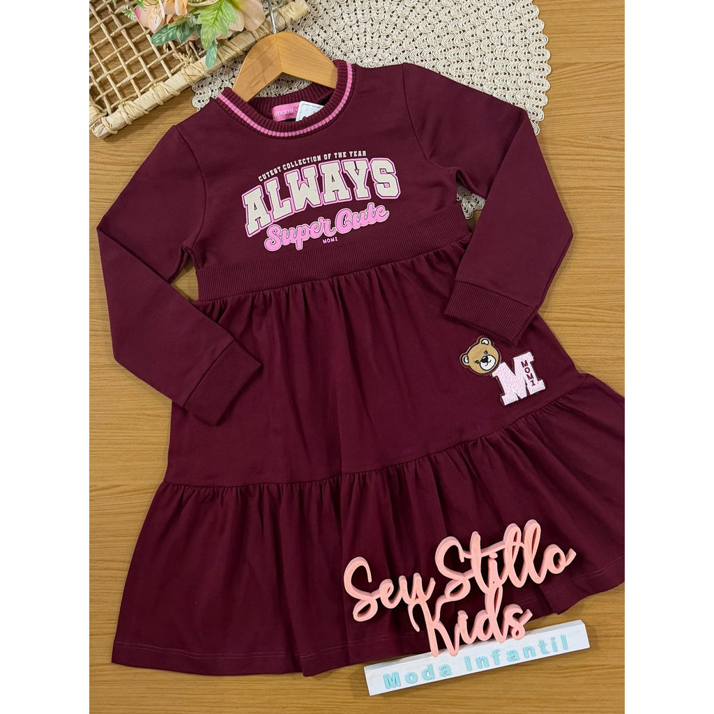Vestido Infantil Momi Inverno Vinho Always Super Cute