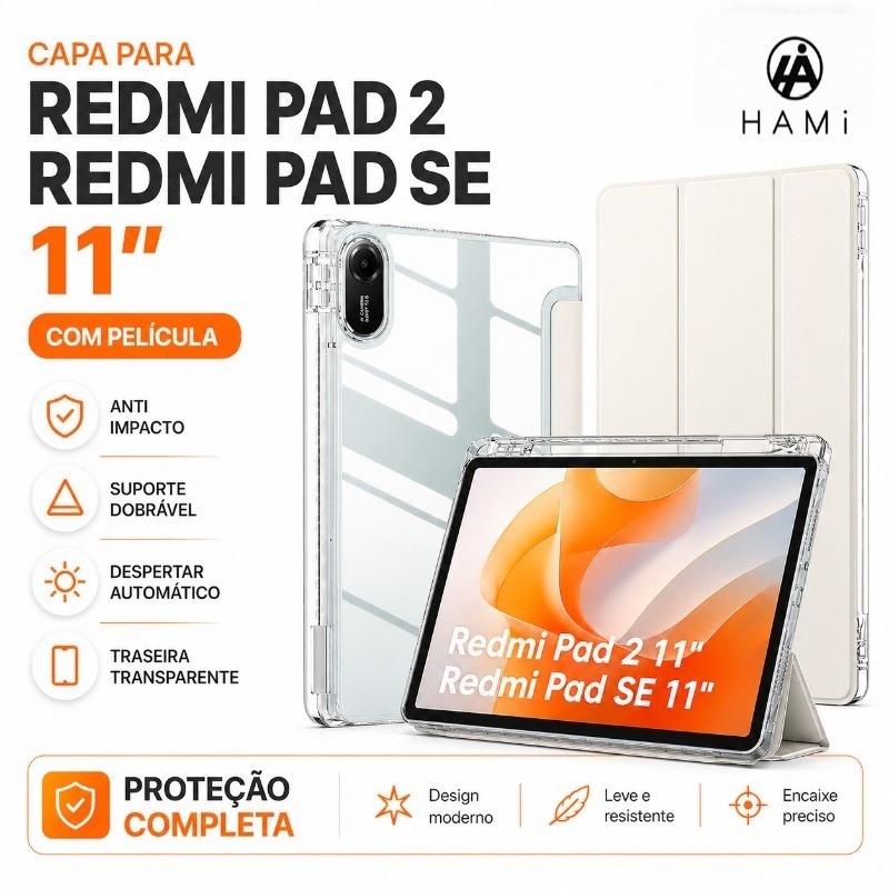 Capa acrílico para Redmi Pad 2 2025/Redmi Pad SE 11"（2023）com Caneta, Película, Suporte e Magnética