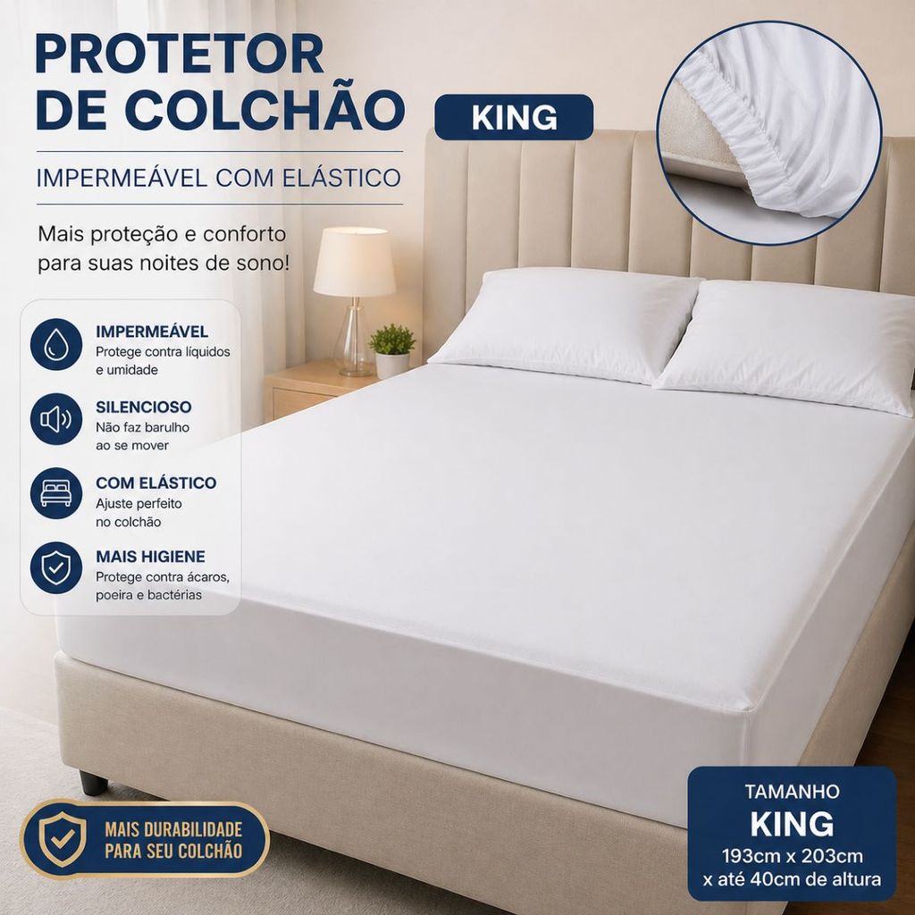 Capa Protetora De Colchão Impermeável Cama King Lisa Anti Mofo Premium