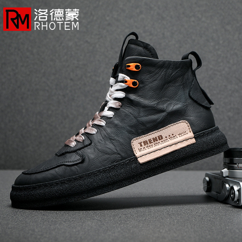 RHOTEM Tênis masculino de marca de alta qualidade, Design moderno, forro de lã de inverno, cano médio, botas Martin masc