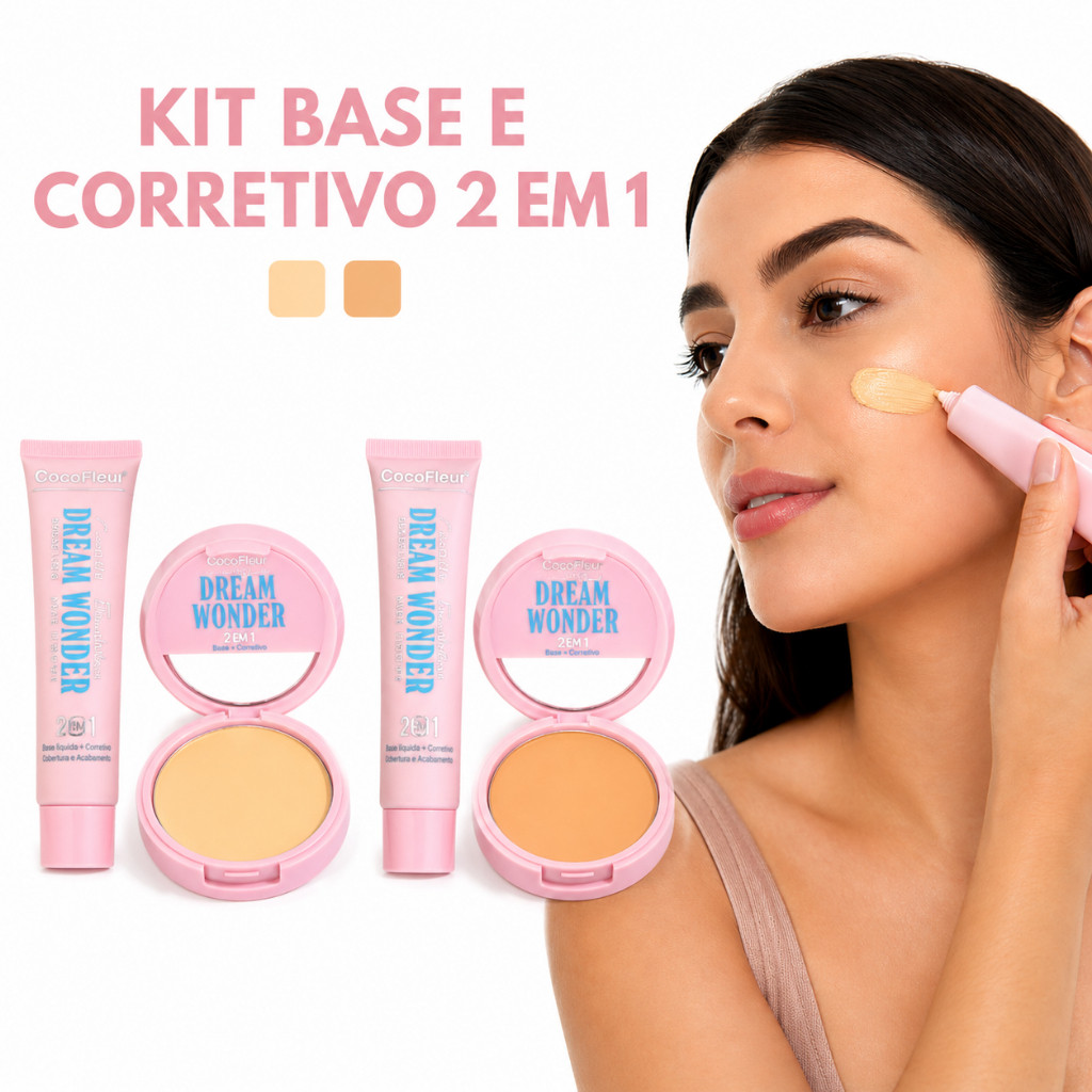 CocoFleur Kit Base e Corretivo 2 em 1 Dream Wonder Alta Cobertura Acabamento Natural Longa Duração Maquiagem Profissiona
