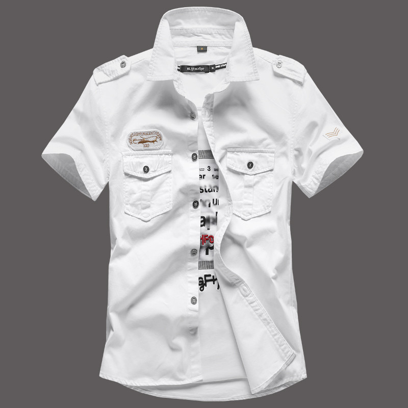 Camisa Casual de manga curta do vôo da força aérea Plus Size camisa masculina jovem Workwear polegada camisa de algodão 