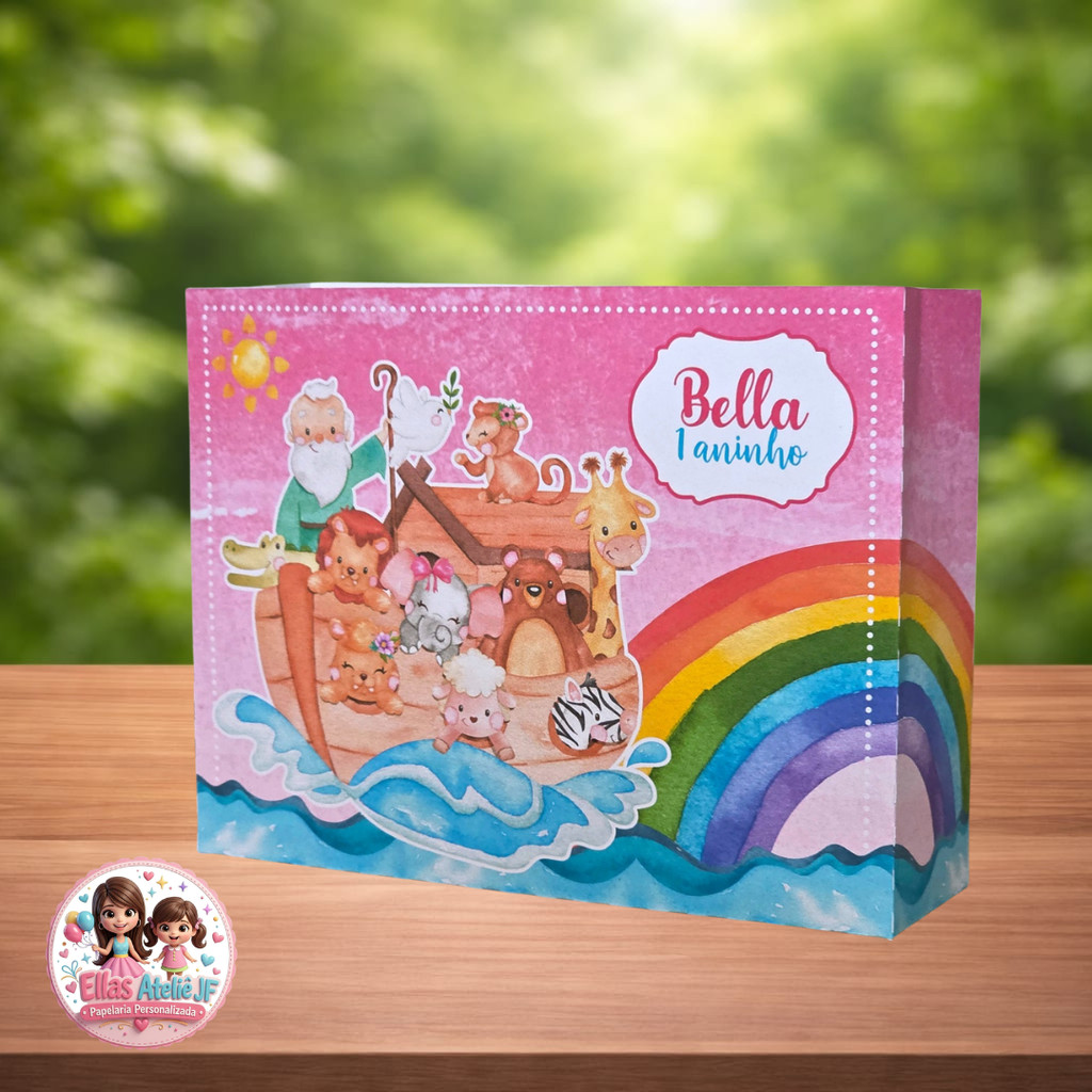 10/15/20/25 Sacolinhas Personalizadas FESTA ARCA DE NOÉ MENINA Pegue e Monte (19x15x6cm)
