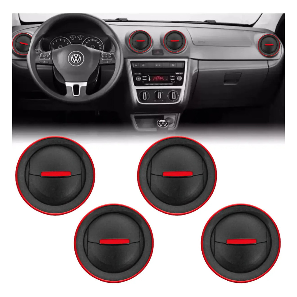 Kit 4 Difusor Saida Ar Gol Voyage G5 G6 Botão E Aro Vermelho