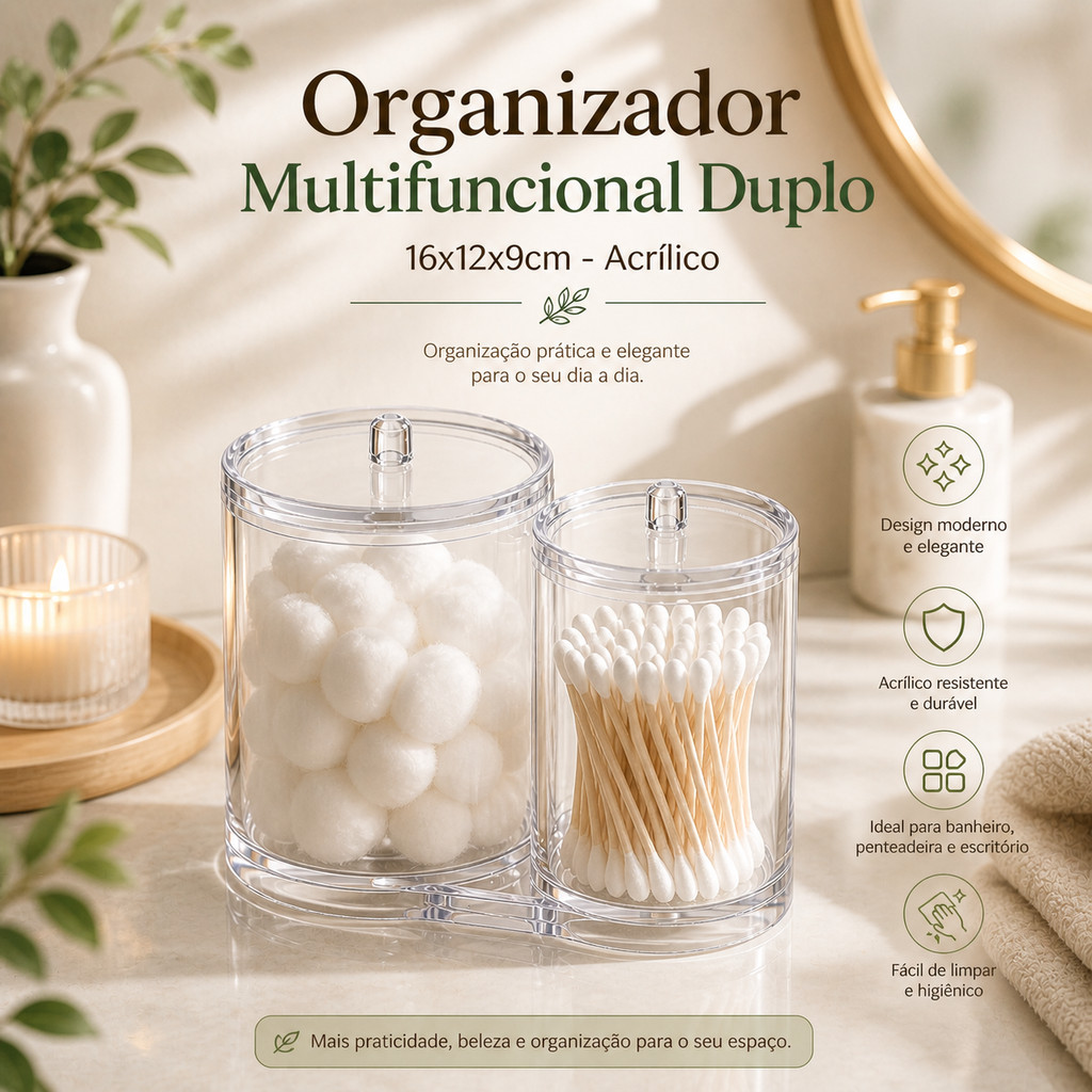 Organizador Multifuncional Duplo Penteadeira Banheiro Algodão Cotonete Decoração Utilidades