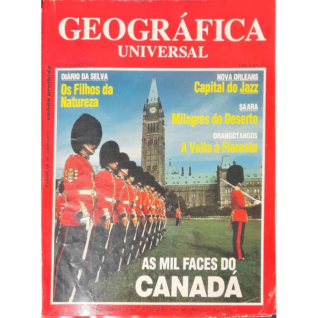 Revista Geográfica Universal nª 230 Março 1994 Canadá de Bloch