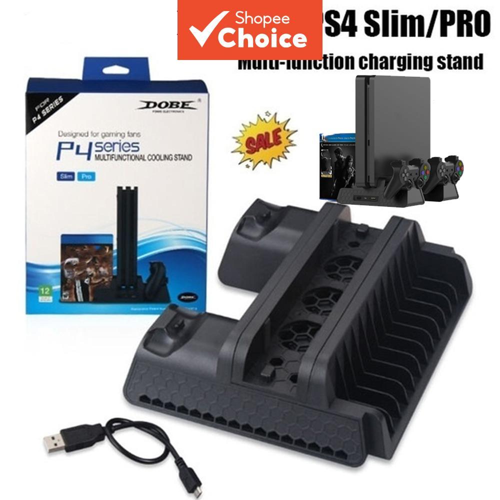 Suporte de Refrigeração Vertical DOBE para PS4 Slim Pro com Carregador Duplo para Controladores e Armazenamento de